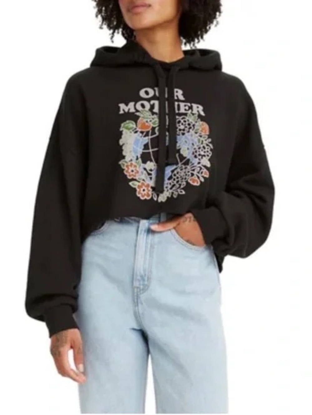 Levi's Graphic Hoodie Our Mother Crop Caviar Size L